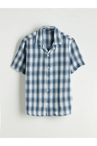 LC Waikiki Cămașă pentru bărbați XSIDE Blue Casual Fit cu mânecă scurtă în carouri