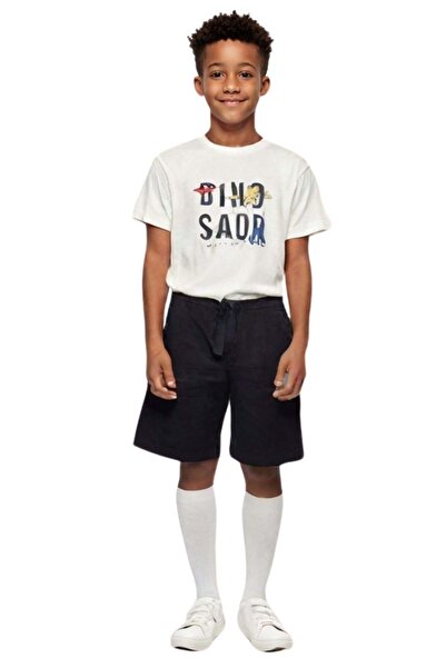 wakawakakidsstore Dino Saur" Printed Boy's Shorts Suit - Ecru