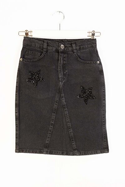 wakawakakidsstore Дънкова пола за момичета с щампи със звезден камък - дим