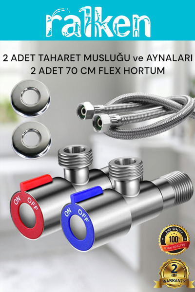 RALKEN 2 Adet İnox Paslanmaz Çelik Aç Kapa Ara Musluk & Taharet Musluğu ve 2 ...