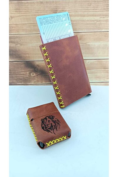 cgderi Kişiye Özel Hakiki Deri Mekanizmalı Kartlık Ve Deri Kılıflı Benzinli Çakmak Galatasaray_