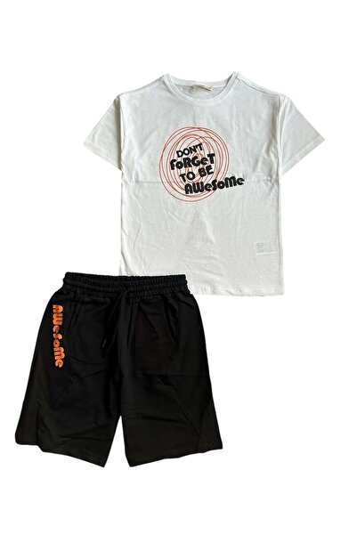 wakawakakidsstore "Awesome" T-Shirt and Shorts Assortment: White - Black, Kids Kit