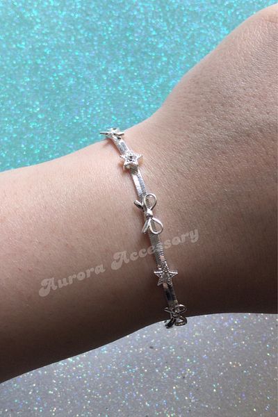 AurorAccessory Pinterest New Season Zircon Stone Star Bow Bracelet 16+4 cm