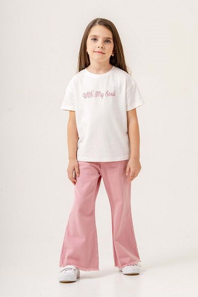 wakawakakidsstore Pink 3Pcs Girls' Suit: Embossed Printed T-Shirt, Tassel Jeans, Jacket and Pants
