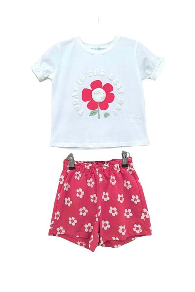 wakawakakidsstore Girl's Floral Printed T-Shirt and Shorts Set – Pink-White (2-6 Years)
