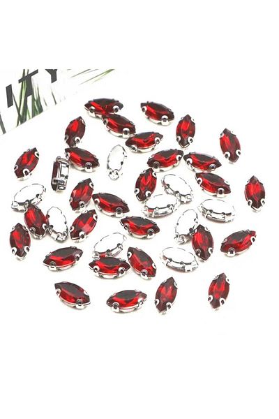 yiğit aksesuar Red Sewing Shuttle Glass Stones - 20 Pieces 5X10 (1cm) with Case