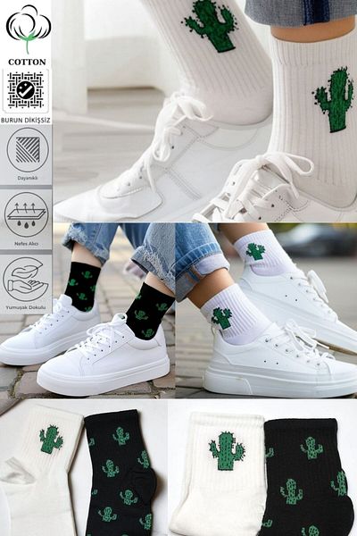 Lynare 2 Pack Extra Comfortable Quality Cactus Themed Scented Seamless College Tennis Socks