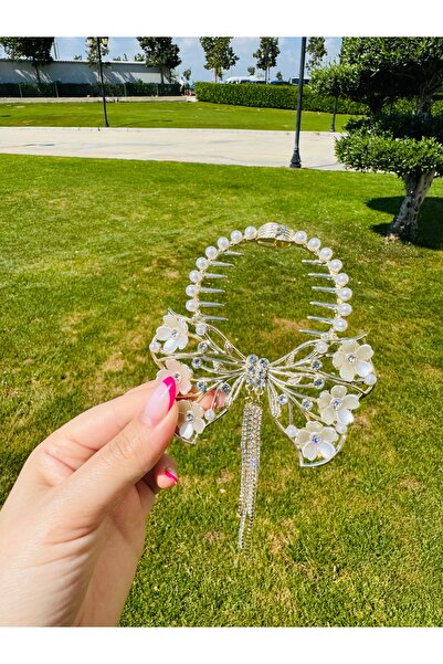 MARAL HAİR ACCESSORİES Çiçek ve taş detaylı sallantılı topuz Tokası