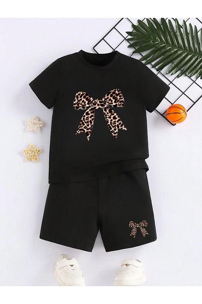 Serays moda Ribbon printed girls' combed cotton shorts set