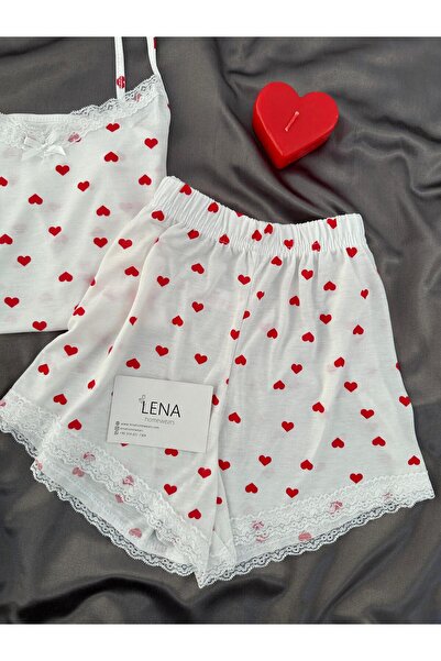 Lena Homewears Women's Double Love Heart Patterned Shorts Pajama Set
