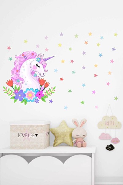 KT Decor Set de autocolante de perete pentru camera copiilor cu unicorn înste...
