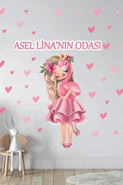 KT Decor Sevgi Dolu Kız Flamingo Çocuk ve Bebek Odası Kapı Dolap İsme Özel St...
