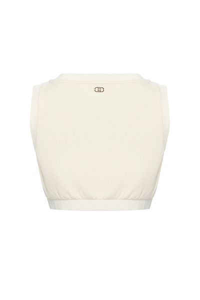 Liu Jo Women Short Sleeve Crop Boy Round Neck Triple Rope Passing Detail White Blouse Ta5270J4869-10105