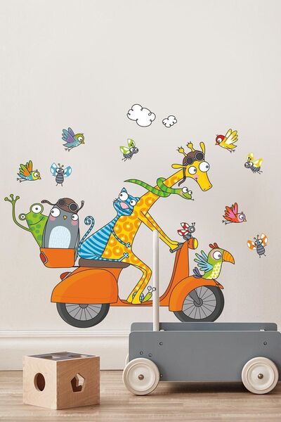 KT Decor Set de autocolante de perete pentru camera copiilor, prieteni motoci...