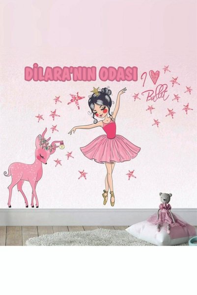 KT Decor Sevimli Balerinler Çocuk Odası Duvar İsme Özel Sticker Seti