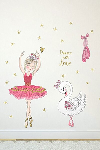 KT Decor Pembe Balerin Beyaz Kuğu Çocuk Odası Duvar Sticker Seti