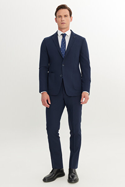 ALTINYILDIZ CLASSICS Men's Navy Blue Slim Fit Narrow Cut Mono Collar Suit