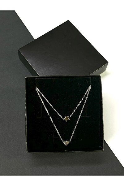 Perry Accesories 1 قطعة قلادة القلب 1 قطعة قلادة نجمة تصميم رائع قلادة فضية م...