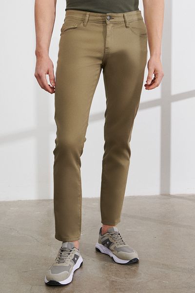 ALTINYILDIZ CLASSICS Men's Green Slim Fit Slim Fit 5 Pocket Dobby Stretch Trousers