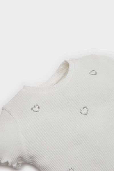 DeFacto Baby Girl Crew Neck Heart Patterned Ribbed Camisole Short Sleeve T-Shirt F3692A525Sm