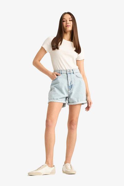 DeFacto Tricou alb cu mânecă scurtă, cu decolteu rotund, simplu, simplu F3486axns