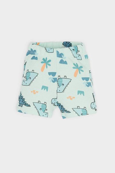 DeFacto Baby Boy Waffel 2 Stück Set Dinosaurier gedruckt Kurzarm T-Shirt Shorts mit elastischem Bund E8375a525sm
