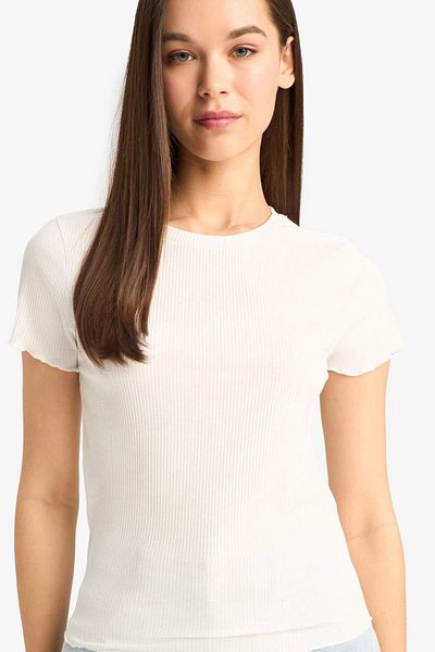 DeFacto Tricou alb cu mânecă scurtă, cu decolteu rotund, simplu, simplu F3486axns