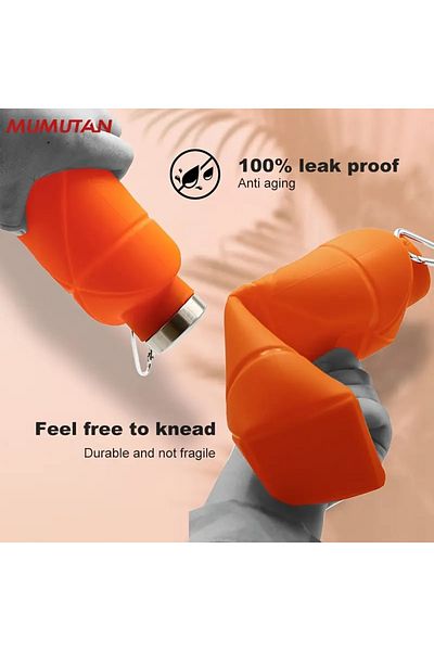 Mumu 2 Pack Foldable Silicone Water Bottles,Safe,Healthy,BPA Free,Metal Hook,Durable,4Gym,Hiking,Camping