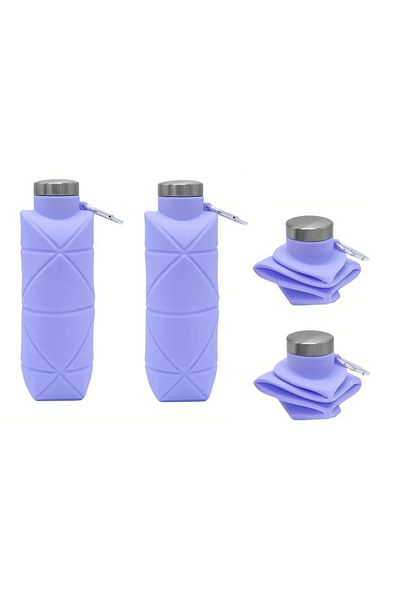 Mumu 2 Pack Foldable Silicone Water Bottles,Safe,Healthy,BPA Free,Metal Hook,Durable,4Gym,Hiking,Camping