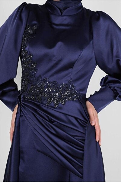 Alvina BONCUK İŞLEMELİ DRAPE DETAYLI SATEN ABİYE ELBİSE 50351