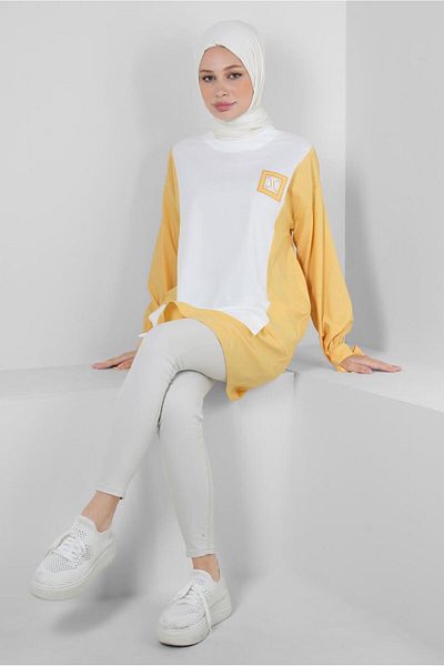 Alvina TWO COLOR CUFFS TUNIC WITH BINDING DETAIL 43905