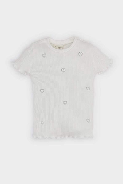 DeFacto Baby Girl Crew Neck Heart Patterned Ribbed Camisole Short Sleeve T-Shirt F3692A525Sm