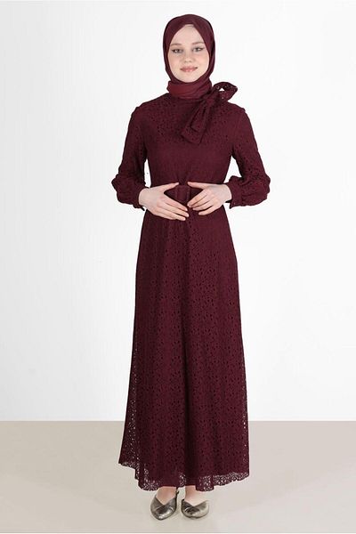 Alvina Lace Detailed Bow Belt Dress - 42413