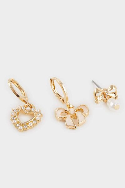 DeFacto Women's 3-Piece Gold Earrings F0713Axns