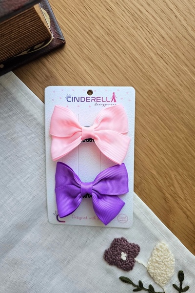 Cinderella مجموعة من 2 مشبك شعر للأطفال بدون شعر بفيونكة من الساتان مقاس 7 سم...
