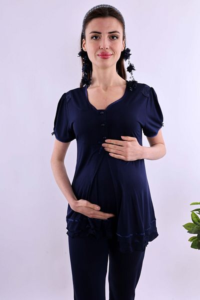 ByLohusa Effortt Navy Blue Maternity Pajama Set