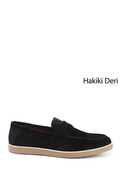 GÖNDERİ(R) Men's Navy Blue Suede Genuine Leather Loafer Shoes