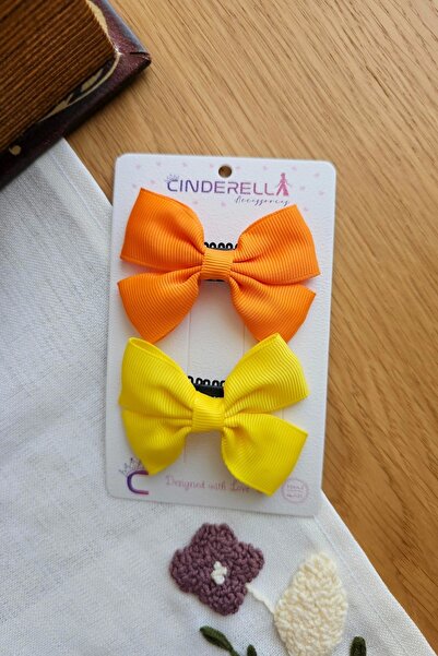 Cinderella 2'li Saten Fiyonk Saçsız Bebek Tokası 7cm - Grogren Kurdeleli Kız ...