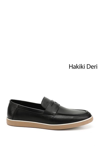 GÖNDERİ(R) Men's Black Genuine Leather Loafer Shoes