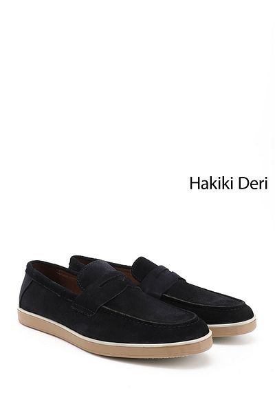 GÖNDERİ(R) Men's Navy Blue Suede Genuine Leather Loafer Shoes
