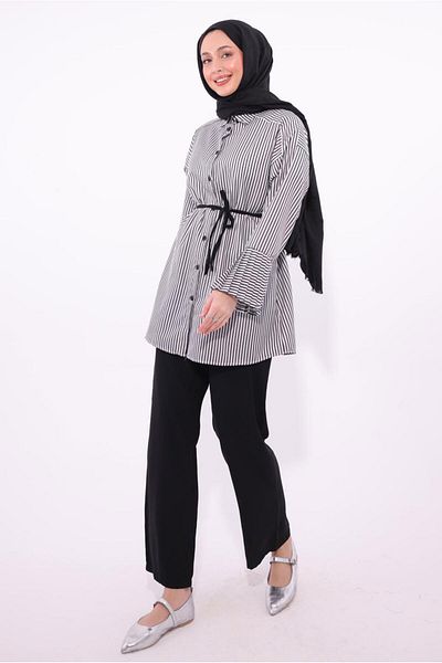 TRENDTESETTÜR Women's Black Striped Trousers Suit t 6284