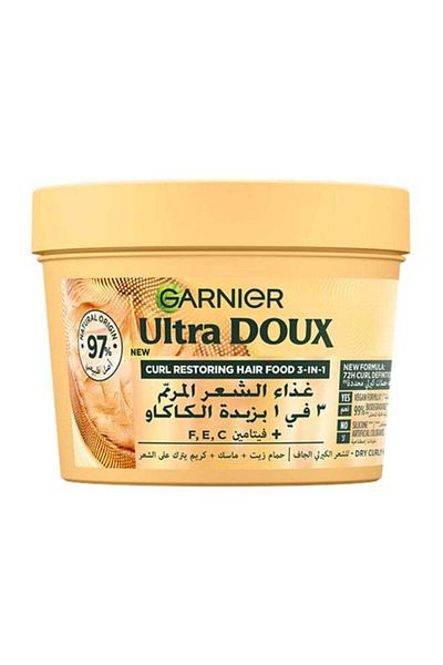 Garnier غارنييه ألترا دو 3 في 1 قناع مغذي للشعر بزبدة الكاكاو لاستعادة تجعيدات الشعر الجافة - 390 مل
