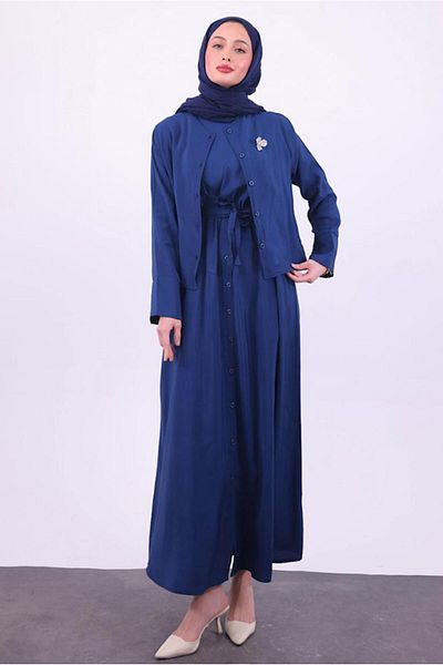 TRENDTESETTÜR Women's Dark Blue Belted Jacket Dress t 5384
