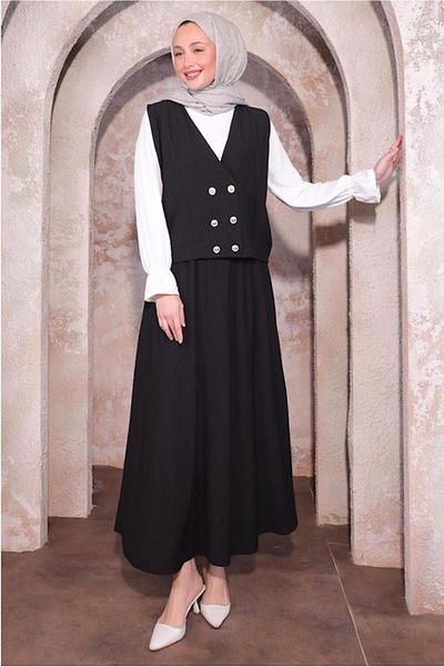 TRENDTESETTÜR Women's Black Vested Triple Skirt Suit t 6084