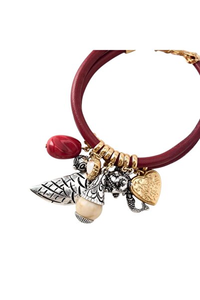 neslyaccessories İkili Balık Charm Detaylı Siyah Deri Bileklik Altın Gümüş Karışık Figürlü Tasarım