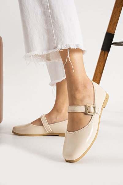 StWenn Women's Cream Ballerina Comfortable Lightweight Non-Sound Orthopedic Daily Mother Shoes Home Office Outdoor Shoes