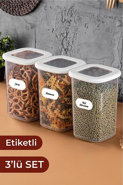 Vienev Square Food Storage Container with Foly Label Set of 3 Medium Size 1.2 Liters