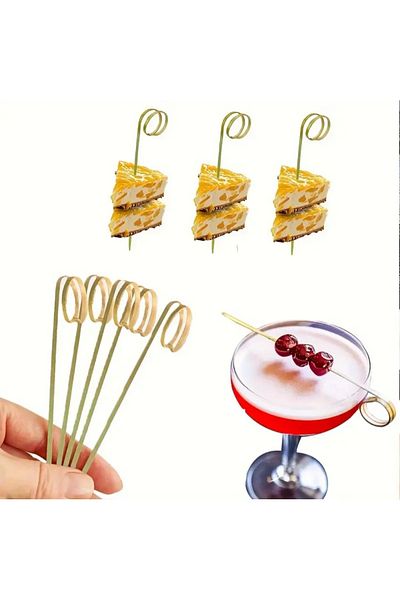 alenked Finger Toothpicks Bamboo Cocktail Sticks 50 Pcs Sofas, Appetizers Party Supplies 12 cm