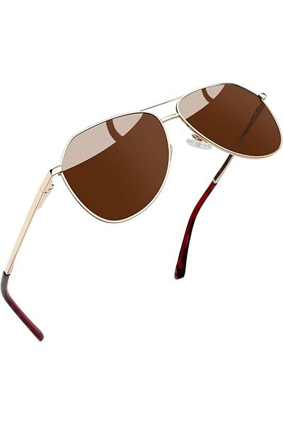 COOYA Sunglasses for Men Women, Polarized Pilot Sunglasses Lightweight Metal Frame UV400(Brown)