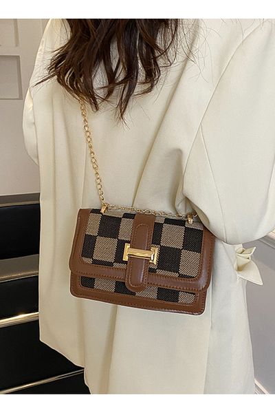 ETG Checkered Handbag Shoulder Crossbody Chain Bag